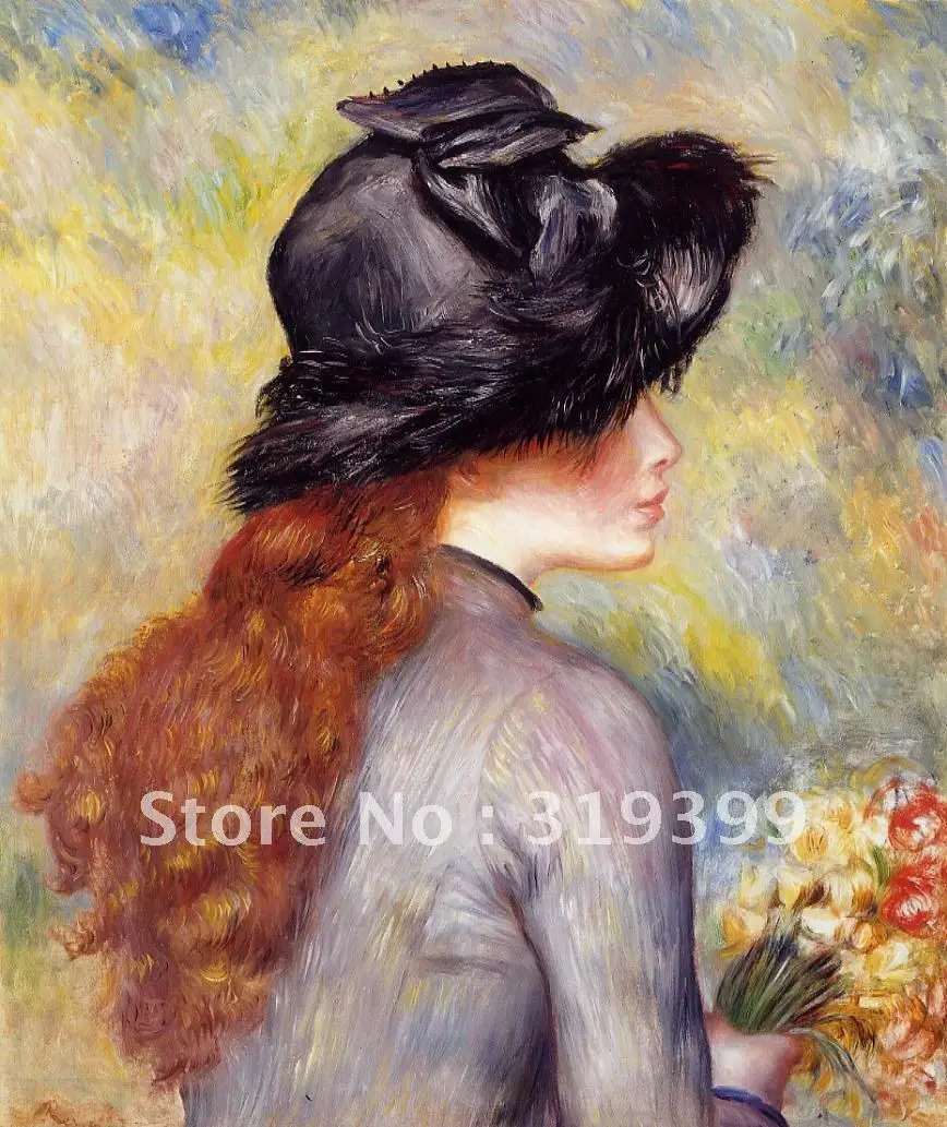Linen Canvas Oil Painting,Young Girl Holding a Bouquet of Tulips by pierre auguste renoir,Free DHL Shipping,100% handmade