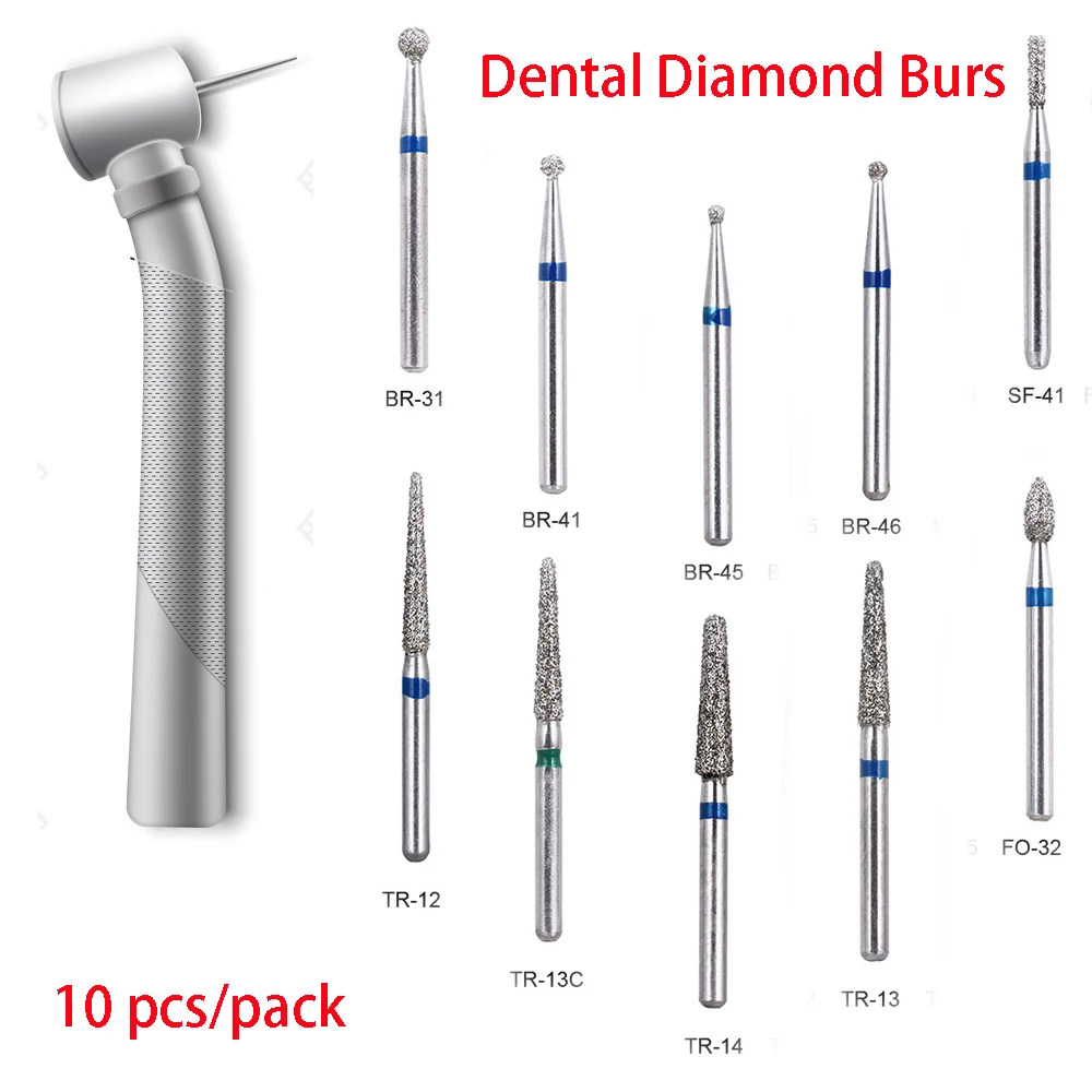 10pcs/pack BR-31 Dental Diamond Burs Drill Dentistry Handpiece Handle Diameter 1.6mm Dentist Tools BR-41 TR-13 FO-32 SF-41