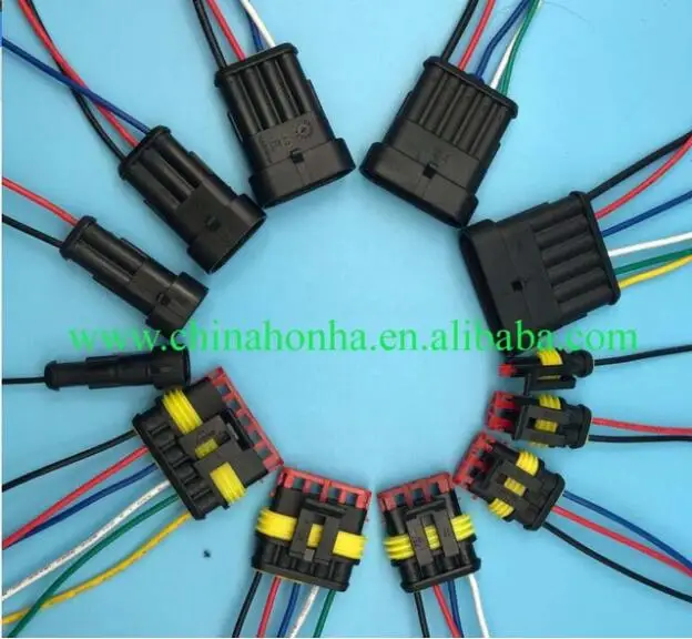 10sets  Auto wire connector 1 2 3 4 5 6 Way  auto connector Male & Female Waterproof Electrical Connector Plug with cable