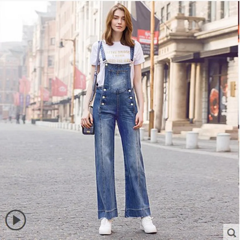 Free Shipping 2022 Spring Jeans Plus Size 25-30 Pants For Women Overalls Jumpsuit And Rompers Wide Leg Denim Long Loose Trousers