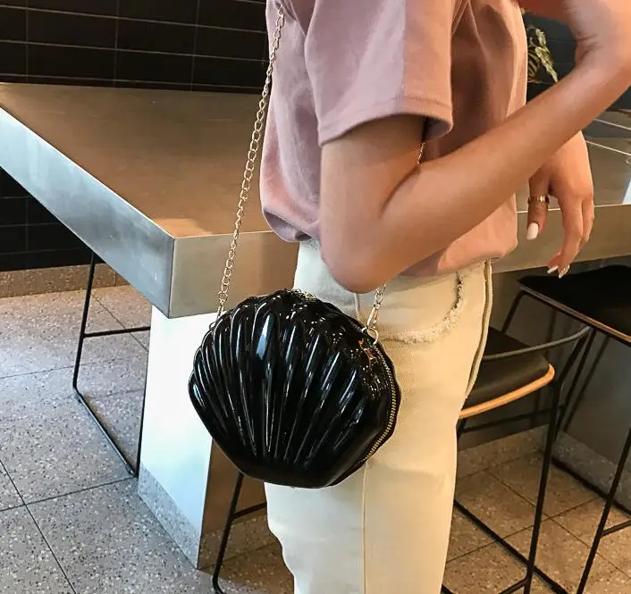 New Fashion Shell Bag Chain Shoulder Solid Color Handbags Women Small PVC Crossbody Bags