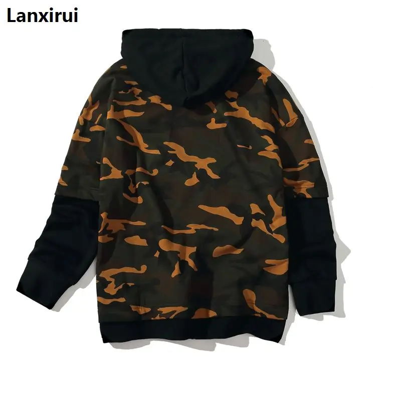 Brand  Hoodie Fake Two Pieces Of Camouflage Hoodies Men Fashion Tracksuit Male Sweatshirt White Hoody Mens Purpose Tour