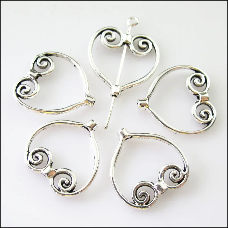 20Pcs Tibetan Silver Heart Circle Spacer Frame Beads Charms 19.5x20.5mm