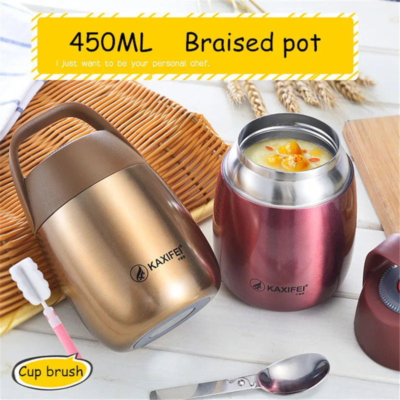 450ML Thermos Burning Pot Insulation 304 Stainless steel Braised Pot Student's Portable Bag Spoon Lunch Box Office&School Lunch