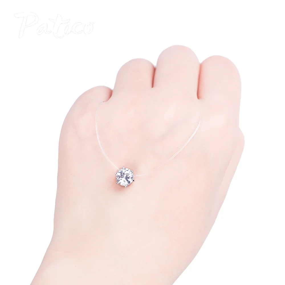 Women Dazzling Zircon Chain Invisible Ornament Fishing Line Necklace Jewelry Party Simple Shinny Pendant Neck Accessories