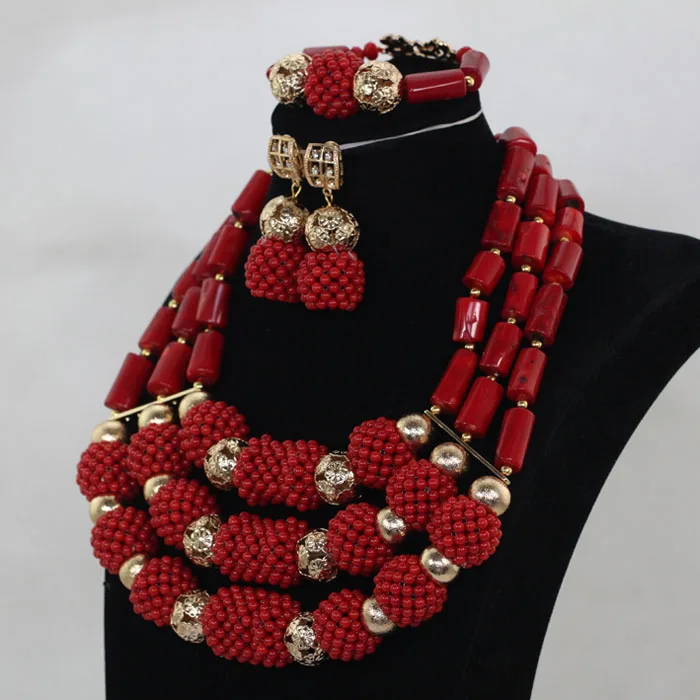 Chunky African Coral Beads Exclusive Wine Red Coral Wedding Bridal Necklace Set Fashion Women Jewelry Set Free Shipping ABH504