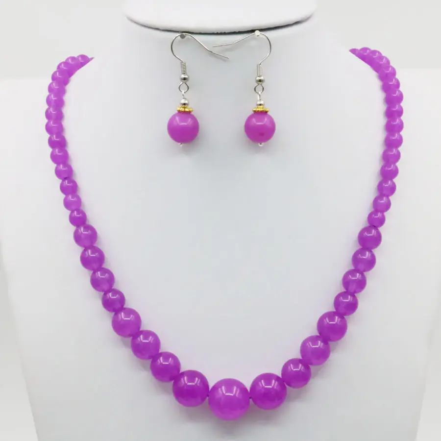 Hot Purple Violet Alexandrite 6-14mm Necklace Chain Earring Sets Beads Jewelry Party Wedding Gifts Wholesale 18inch Lucky Stone