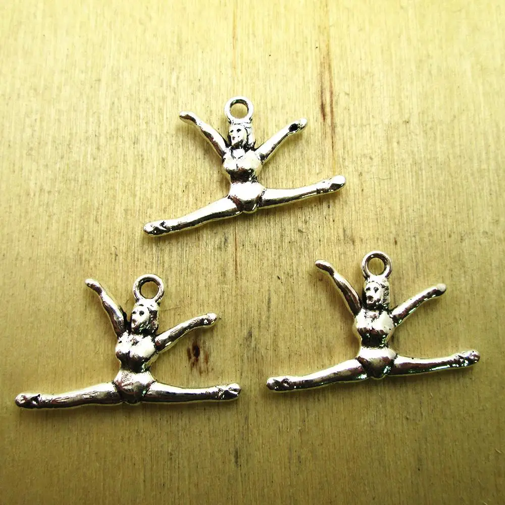 25pcs--27x16mm Gymnastics Charms Double Sided Gymnast charm pendants  DIY necklace/ bracelets  charms antique silver tone