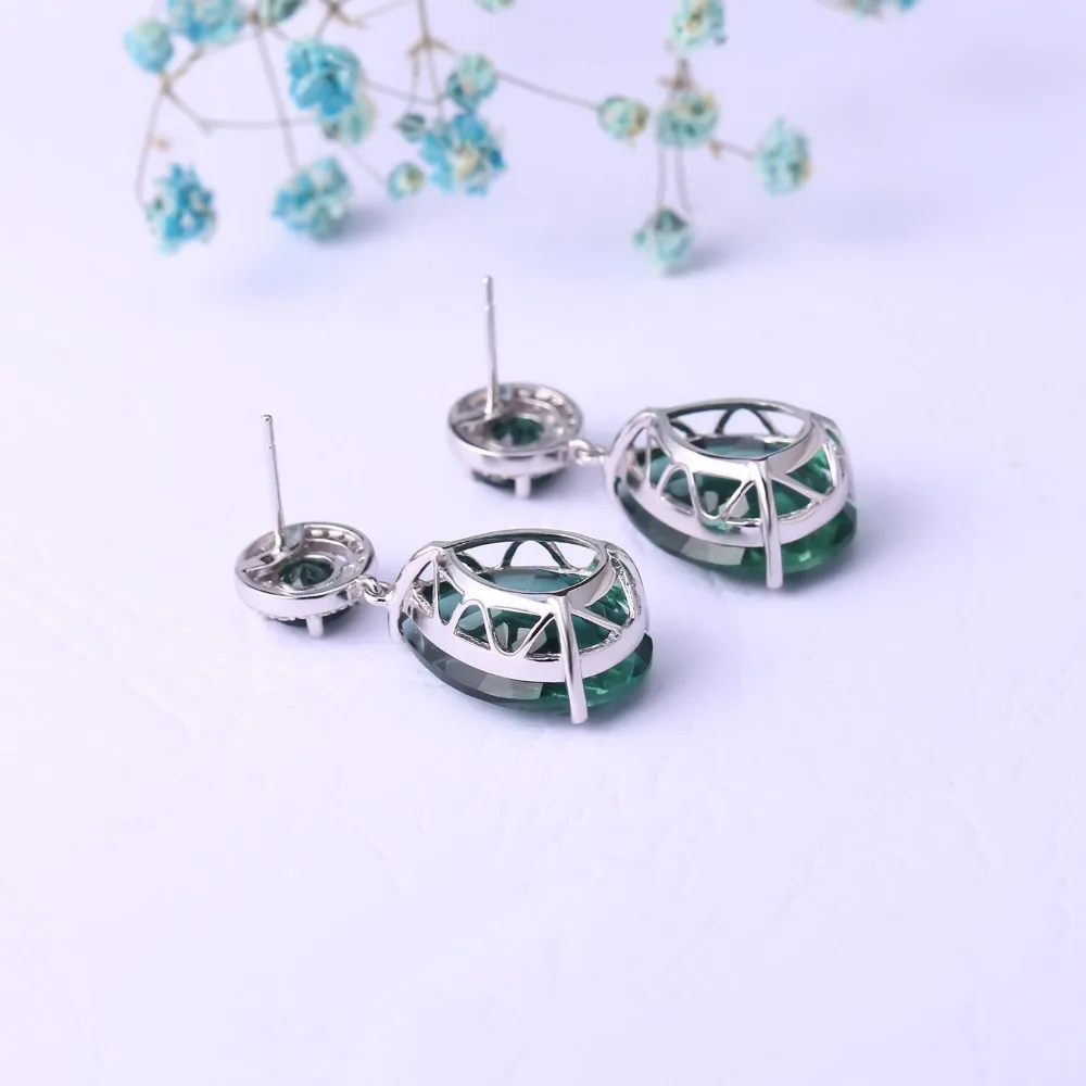GEM\'S BALLET Classic 22.98Ct Green Nano Emerald Drop Earrings Solid 925 Sterling Silver Earring Fine Jewelry For Women