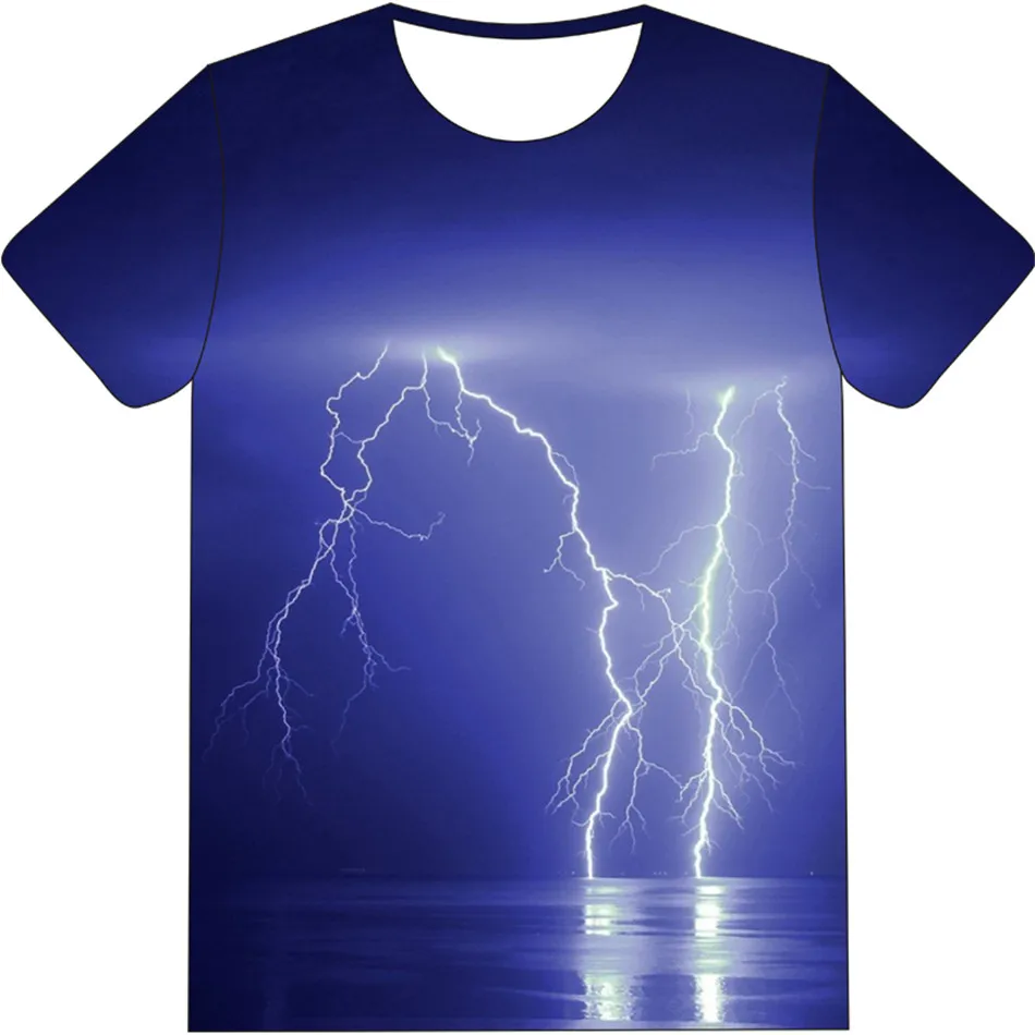 Kids Fashion 3D T shirt Boys Girls Blue Lightning Sea Earth Moon Wave Galaxy Universe Print T-shirt Children 4-20 Years Tshirts