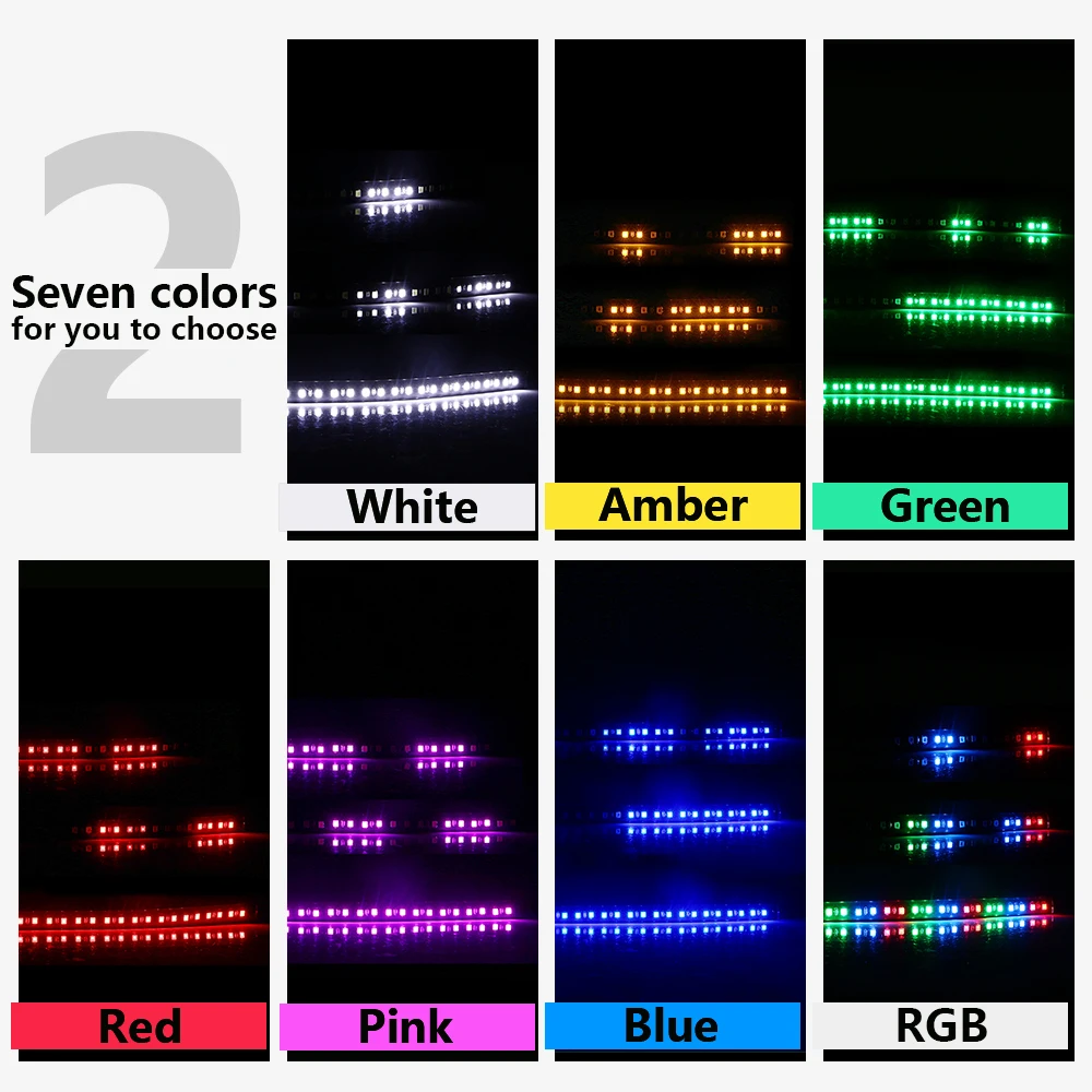 30CM 11.8\'\' Led Car Strip Scanning Light 3528 32 12V Flash Decorative Knight Rider Light Flexible Waterproof White Red Blue 2Pcs