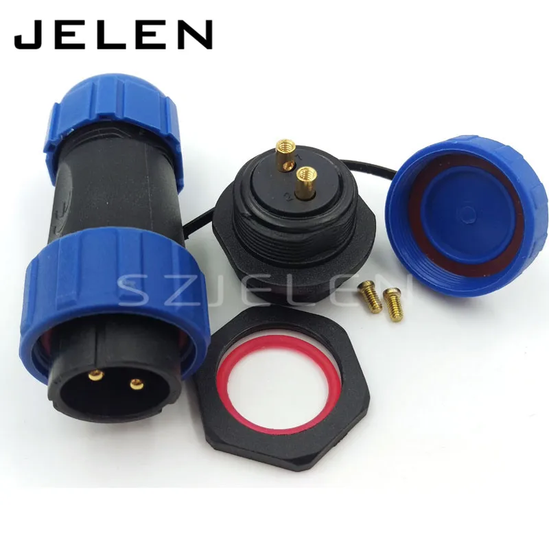 SP21,  No need welding, Waterproof connector plug socket, 2-pin power cable connector, panel mount  21mm, IP68, LED connectors