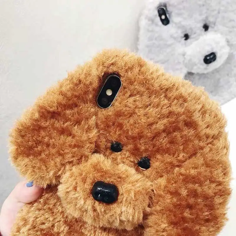 New Winter Teddy Dog Fluffy Phone Case for iPhone 13 12 11 14 Pro Max XS Max XR SE Fur Warm Cover for iPhone 8 8plus 6 7 Plus X