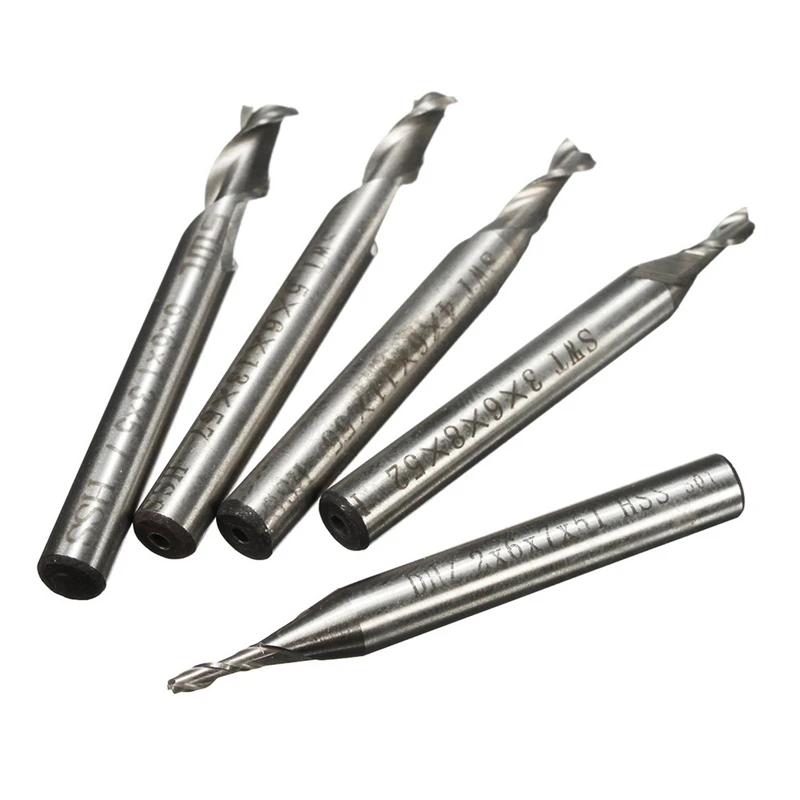 5Pcs 2 Flute 2/3/4/5/6mm Milling Cutter Set HSS End Mill CNC Engraving Bit 6mm Straight Shank Drill Bit Tool