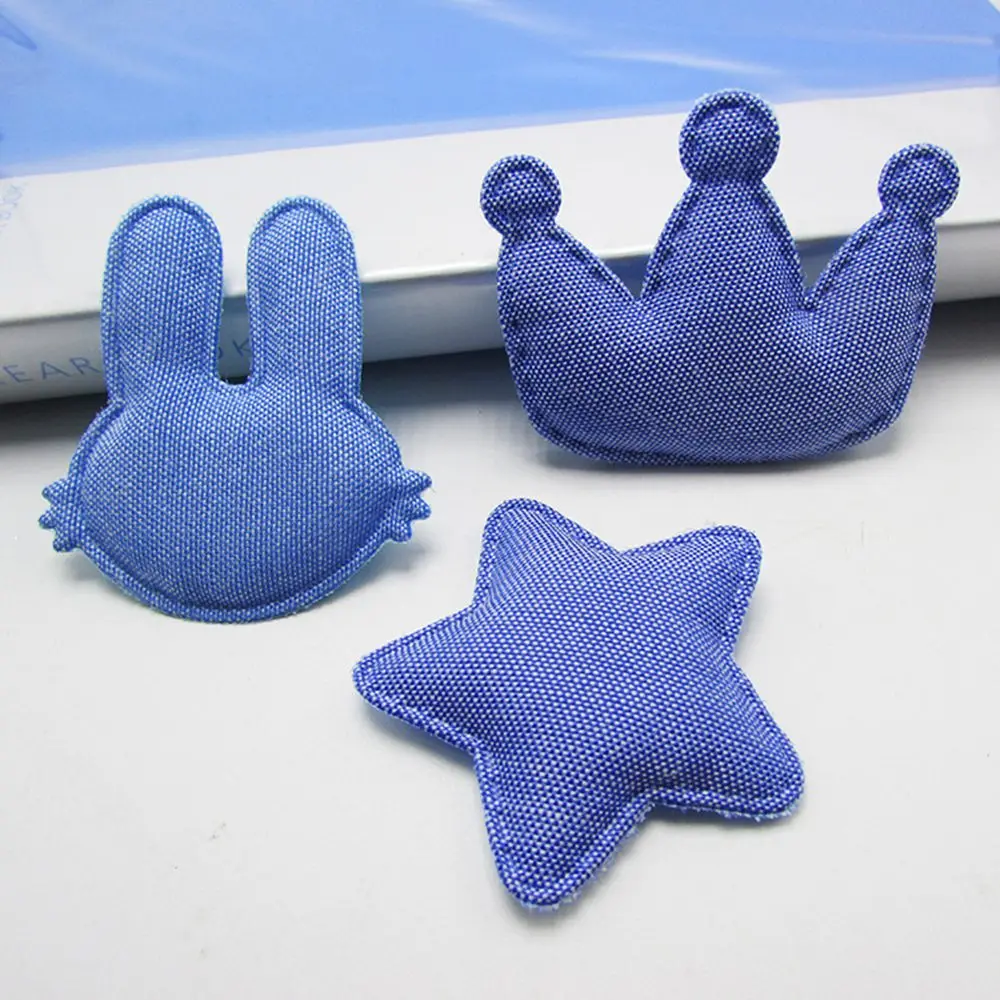 50pcs/lot Blue jean  Crown Star Rabbit padded applique Crafts for headwear bag shoe garment DIY accessories