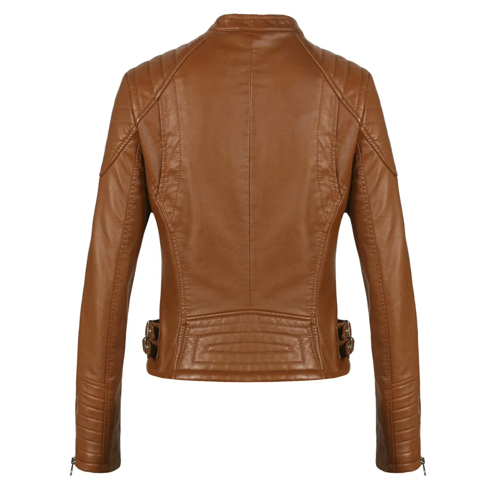 New 2021 Women\'s Winter Autumn Brown bomber motorcycle Leather jackets women 5 color brand jacket jaqueta de couro Women coat