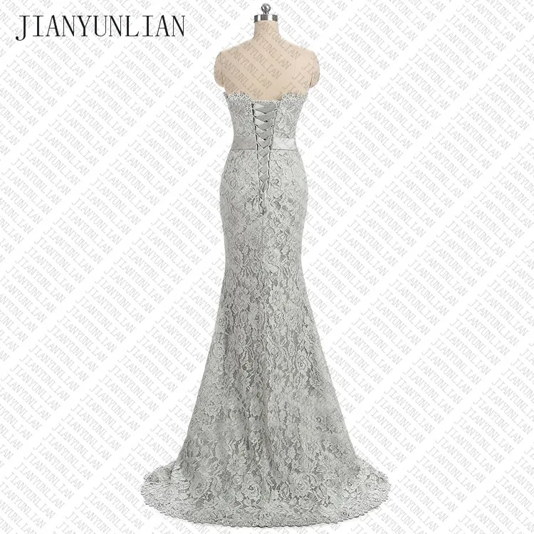 Vestido de dama sem costas sexy com fita, Long Silver Lace, Spaghetti Straps, Wedding Guest Vestidos