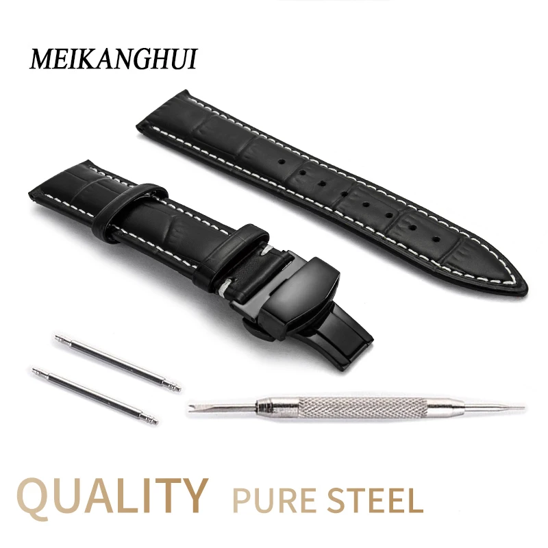 

Watches band Leather Strap 12 13 14 15 16 17 18 19 20 22 24 MM Strap bracelet Watch accessories stainless steel butterfly buckle