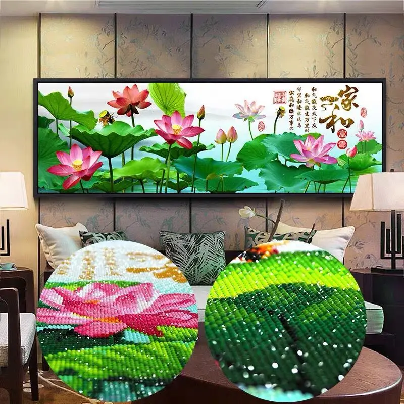 Rhinestone Picture Full Round Drill Special Shaped Diamond Painting Lotus Flowers DIY 5D Cross Stitch Decor 