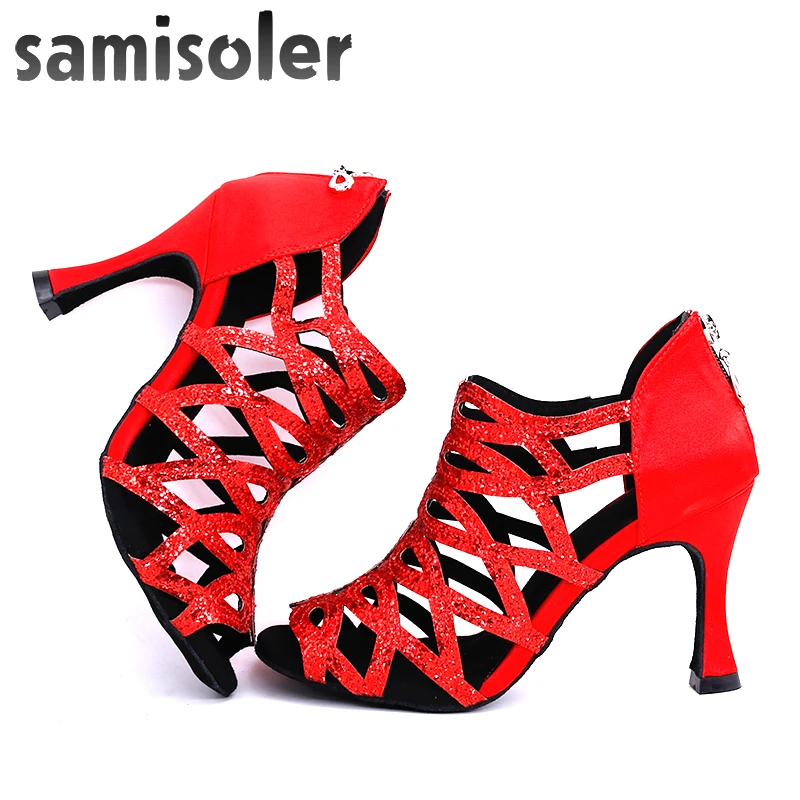 Samisoler New Glitter Cut-Outs women latin dance shoes  tango jazz  dance shoes salsa Ballroom Fashion shoes dance 5CM-10CM