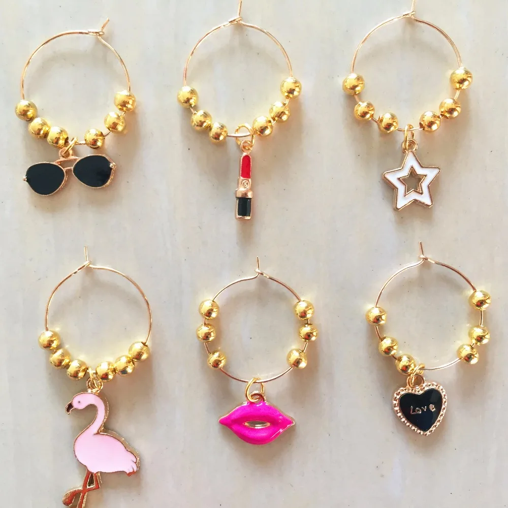 Wine charms New Fashion Design 6PCS Wine Glass Charms Rings Marker Christmas Party Bar Table Decorations Christmas Gift