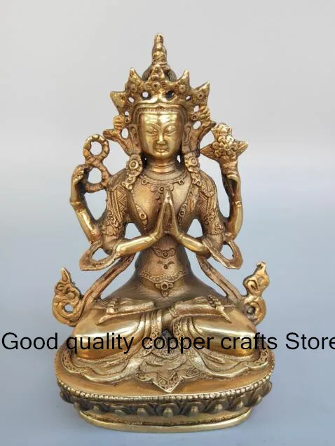 

China Buddhism Four arms guanyin Buddha brass mstatue