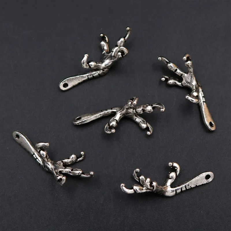 WKOUD 8pcs Silver Color 3D Raptor Paw Charm Hip Hop Necklace Bracelet DIY Metal Jewelry Alloy Pendant 38*12mm A1515