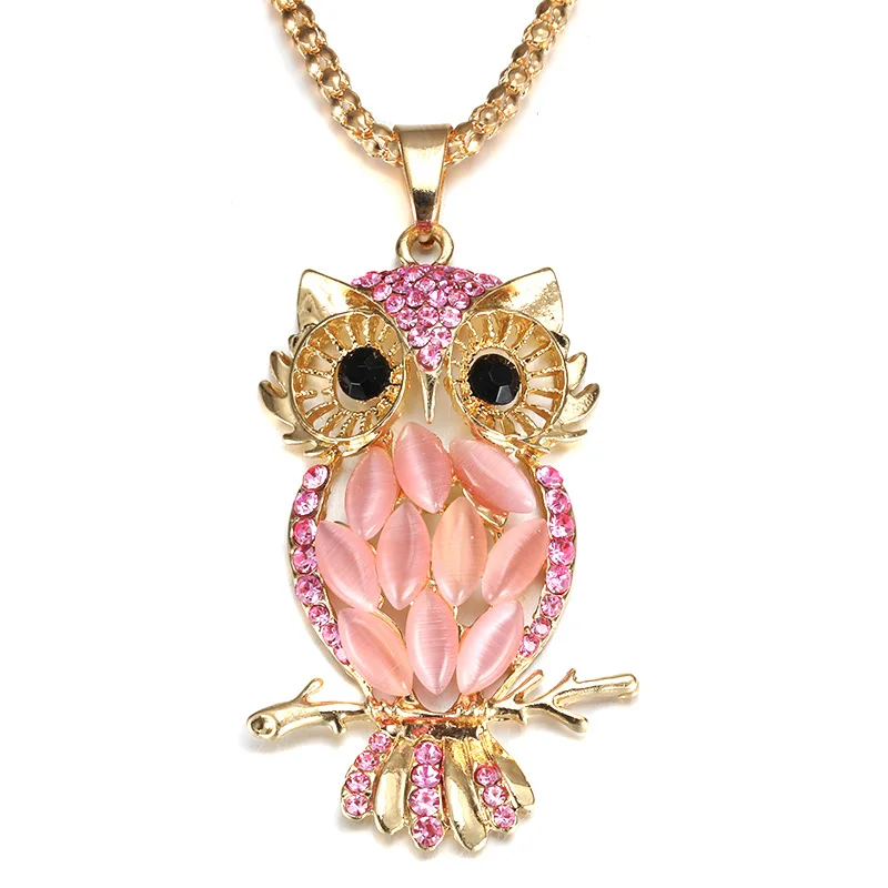 MODKISR Hollow Golden Zircon Lady pendant Box Owl Aromatherapy Locket Essential Oil Diffuser Magnetic Opening Necklace Jewelery