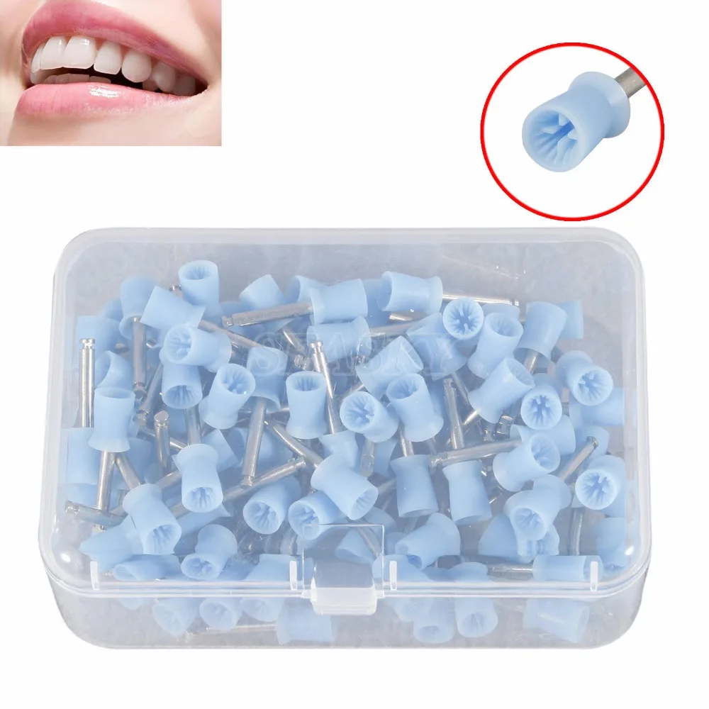 100 Dental Prophy Polish Polishing Cups Brushes Webbed Latch Type Rubber Blue