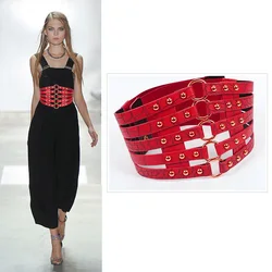 Corset belt plus size designer belts for women wide cinturon mujer elastic cummerbunds waist shaper punk rivet ceinture stretch