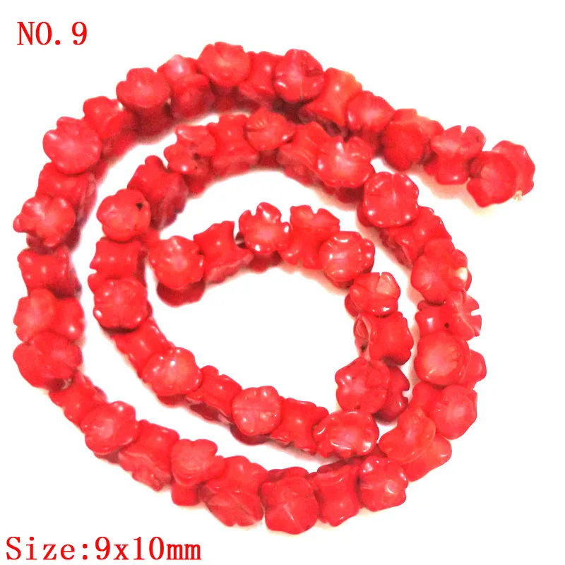 16 inches 8x10mm Cranberry Double Faced Flower Shaped Natural Carved Coral Beads Loose Strand for Necklace