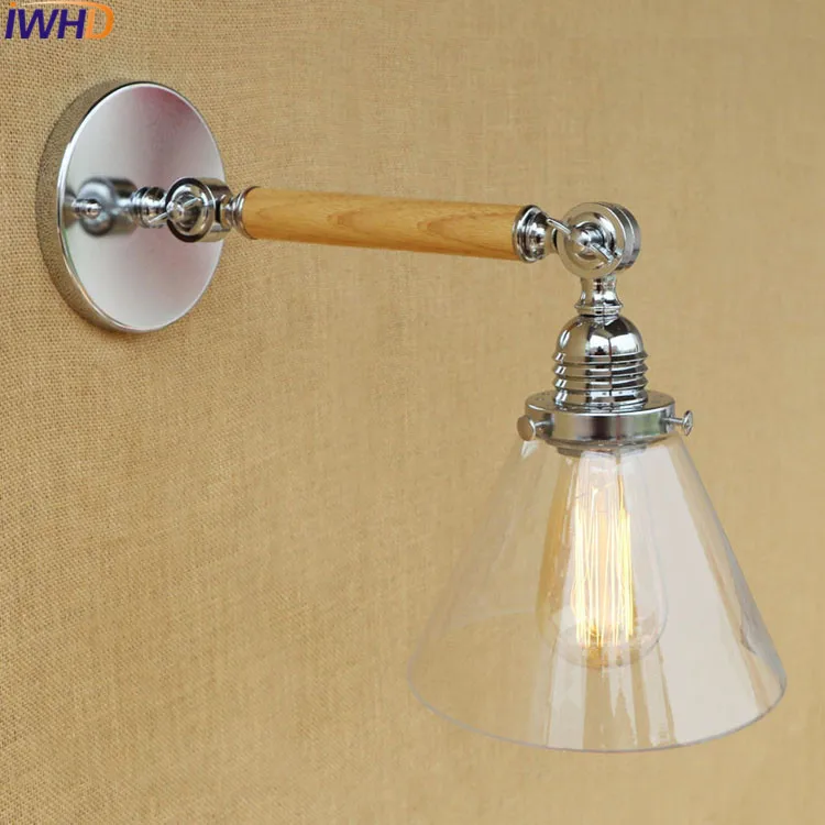 

IWHD Wandlamp Retro Loft Wall Lamp Led Vintage Glass Swing Arm Wall Sconce Edison Bulb Light Fixtures Luminaire Lighting Stairs