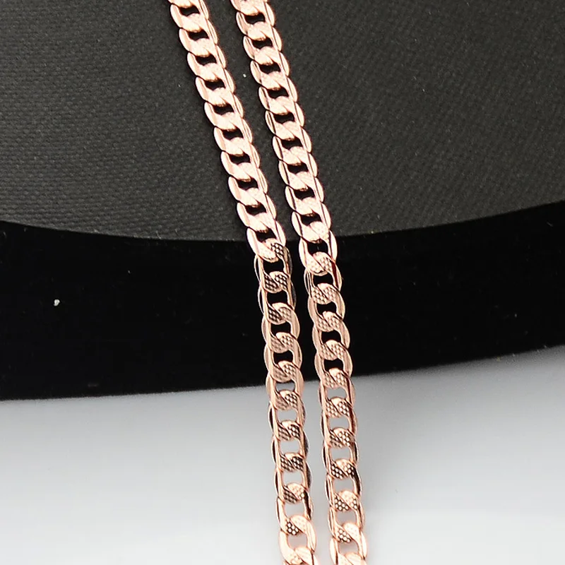 Fahion New Man Women\'s 5mm Curb Necklace Rose Gold Color Chains Jewelry Long Customize Size