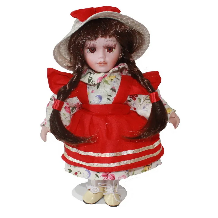 20cm Red floral Retro European rural Leisure Style Home Decorative Ceramic Dolls gift for girls