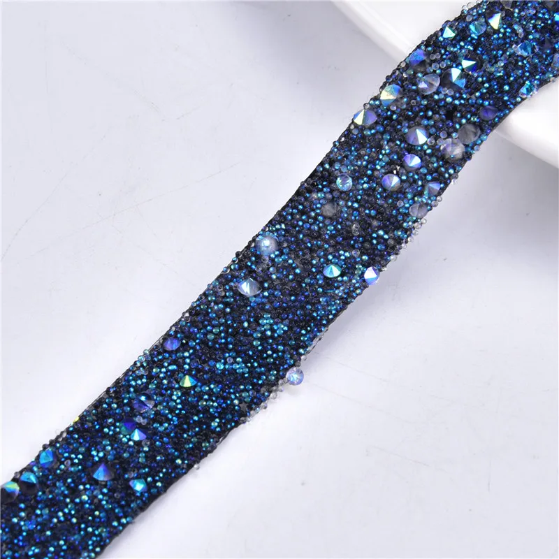 Presa di fabbrica nastro di perline di caviale nastro 1.5Cm di larghezza blu Strass Trim Banding Strass catena Applique da sposa abito fai da te 2