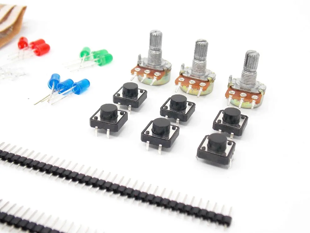 1 Set Handy Portable Resistor Kit Starter Kit LED Potentiometer Tact Switch Pin Header