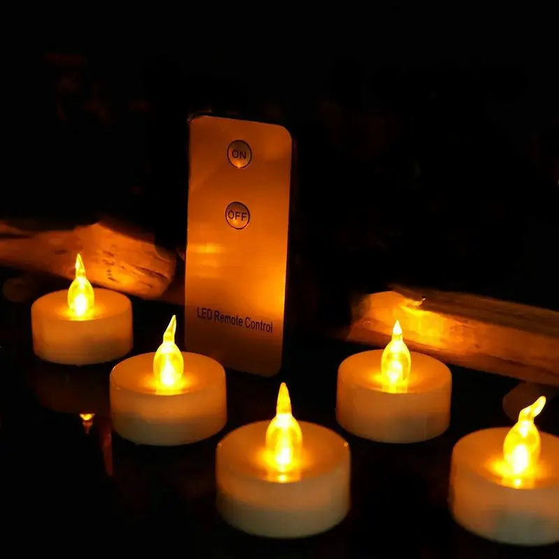 12pcs/lot Battery powered LED candle remote controlled flickering votive tealight lamp Wedding Xmas Valentine party Decor-Amber