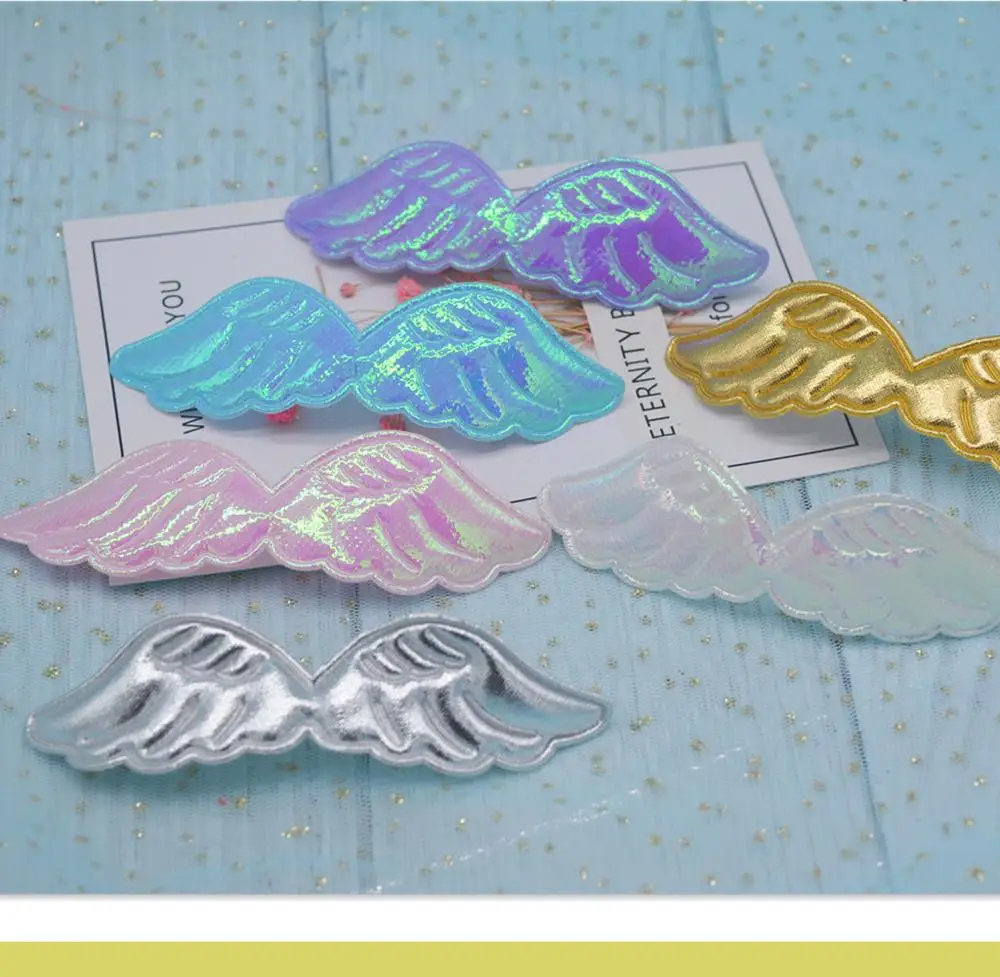 Colored shiny angel wing patches for hand decoration and hair accessories, set of 40 pcs, 10.5x3 cm