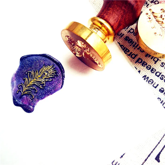 Peacock Feather Wax Seal Stamp / Peacock logo colorful wooden handle availabled /Holiday gifts