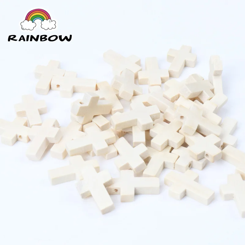 Faceted Natural Wooden Colors Cross Shape Spacer Beads For Jewelry Making DIY 22x15mm 50Pcs