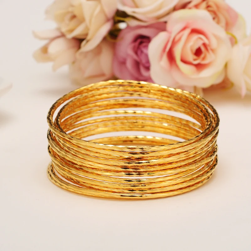 4pcs Big Dubai Gold Color Stamp Women Girls Bangle Bracelet For Adult  African Bairn Jewelry Mideast Arab Wedding Party Gift