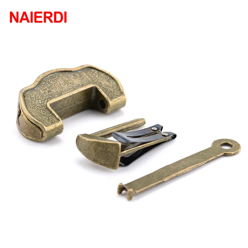 NAIERDI 34*20mm Chinese Vintage Antique style Lock Zinc Alloy Bronze padlock Jewelry Chest Box Padlock Wooden Suitcase Drawer