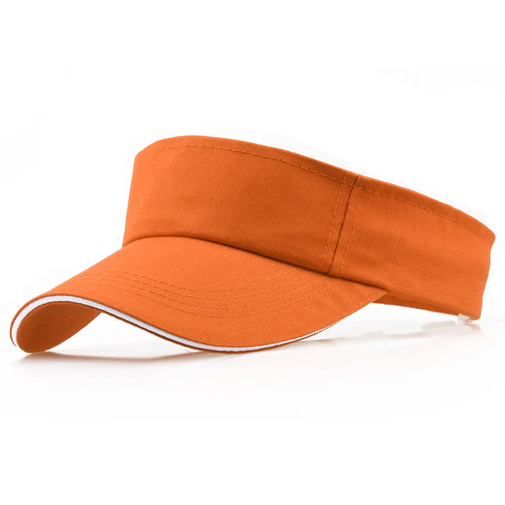 Summer 100% Cotton Visors Hat Women Men\'s Sandwich Bill Sun Visor Cap Golf Running Sports Black Orange Navy Sky Blue Red