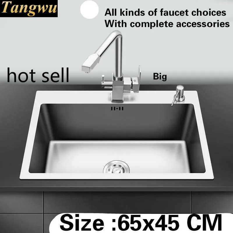 Free shipping Apartment fashion kitchen sink  durable 304 stainless steel thick hand made single slot hot sell 65x45 cm