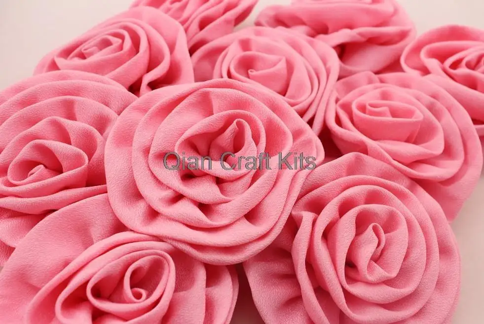 

40pcs Silk crepe pink flowers rolled rosette for wedding reception bridal party wedding hair piece diy 90mm you pick color