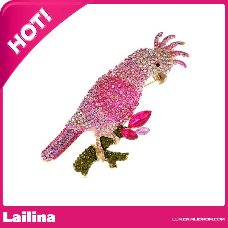 

Synthetic Fuchsia Pink Tropical Parrot Bird Perch Crystal Rhinestone Pin Brooch