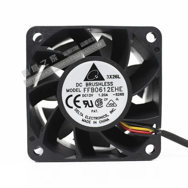 Delta Electronics FFB0612EHE S26S DC 12V 1.20A 60X60x38mm Server Cooling Fan