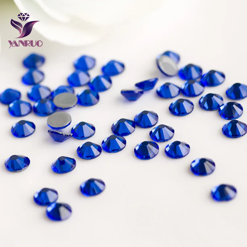 YANRUO 2058HF zaffiro Strass Hot Fix retro piatto Strass ferro caldo Strass pietre di cristallo blu per abiti da sposa