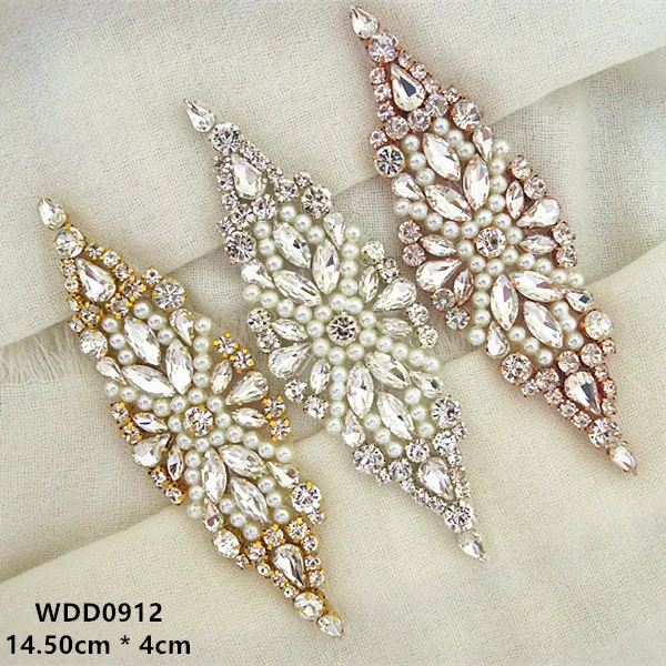 

(30PCS) Wedding dress silver goldrhinestone applique bridal hand beaded crystal glass applique iron on for wedding dress WDD0912