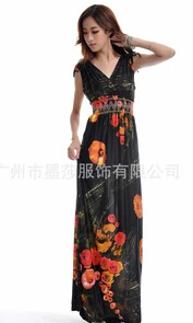 Beach Dress Plus Size 6XL Dresses Women Summer Casual Clothing Bohemian Silk Floral V-neck Maxi Dress Casual Vestido C99